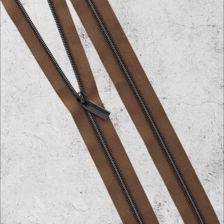 Zippers By The Yard Brown Gunmetal 3 Yards and 9 Pulls